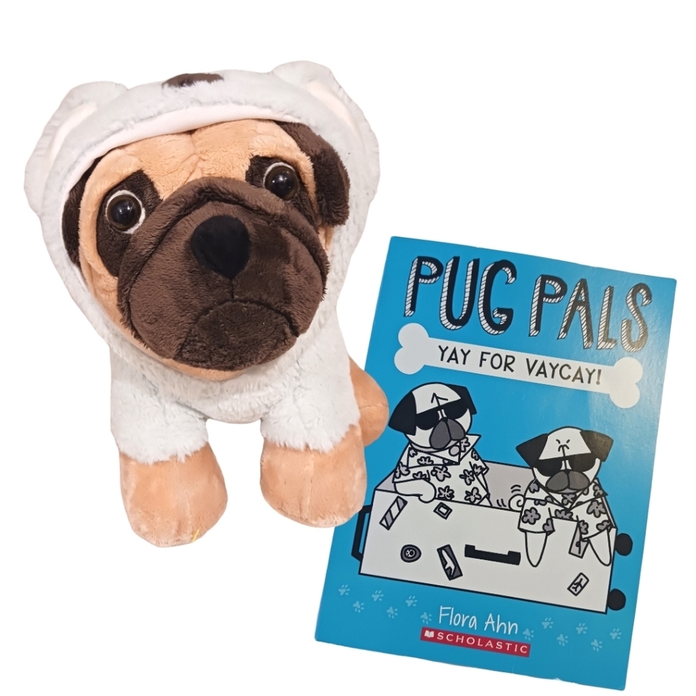 Miniso Pug Pals Plush & Book Bundle Dog Stuffed Animal Toy 8" x 12"
